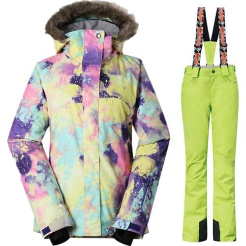 GSOU SNOW Brand womens Winter Ski Suit Ski Jacket+Pants set Waterproof Snowboard Jacket Pant Female Outdoor Skiing Snow Clothes