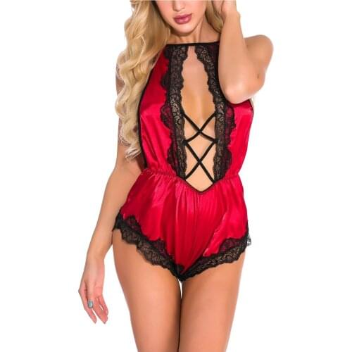 Women Sexy Lingerie Babydolls Lace One-piece Pajamas Halterneck Backless Tie Back Jumpsuit Baby Doll Lenceria Sensual Mujer #35