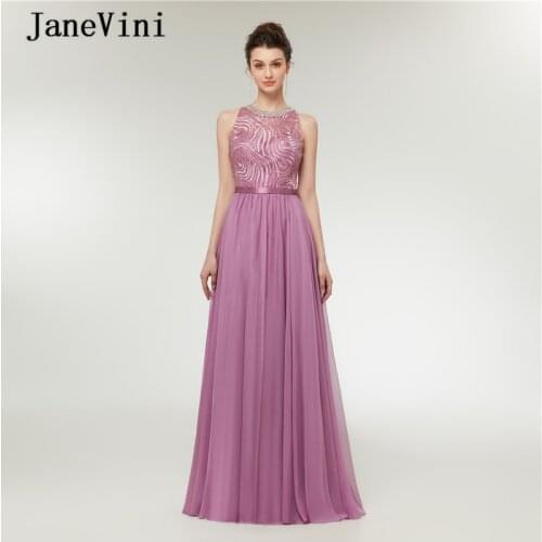 JaneVini IN STOCK Bridesmaid Dresses Long Beaded Neck Ladies Formal Dress Women Elegant A Line Chiffon Maid of Honor Gowns 2020