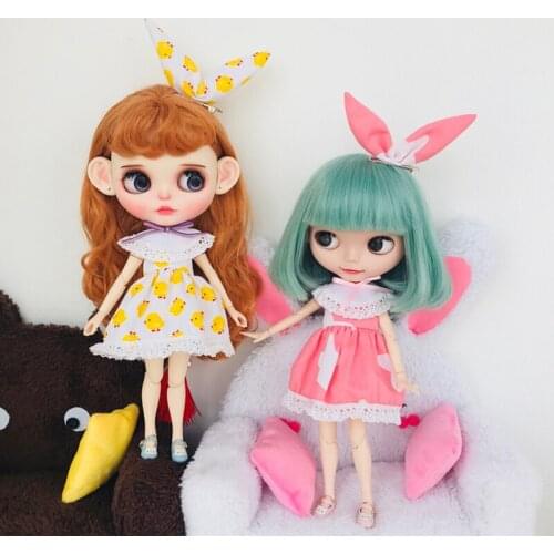 1 Set 1/6 Dolls Cute Chicken Pattern Dress for Blyth Doll Clothes Accessories