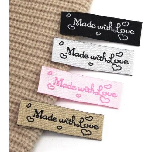 20Pcs Clothing Labels Made With Love Tags For Sewing Accessories 16*48MM Handmade Woven Label For Fabric Garment DIY Hat Bags
