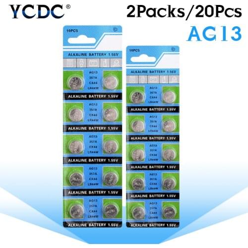 YCDC 20Pcs 303 AG13 LR44 357A S76E SR44 G13 V303 Coin Cell Battery 1.55V Alkaline Button Batteries Single Use for Watch Remote
