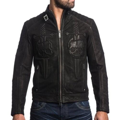 2020 Vintage Black Skull Pattern Men\s Biker Leather Jacket Genuine Thick Cowhide Winter Leather Motorcycle Coats M-4XL