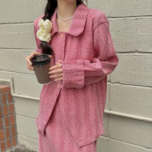 2021 Spring Autumn Women Outfits Long Sleeve Turn-dwon Colalr Blouse + High Waist Mid-calf Skirt Korean 2pieces Sets