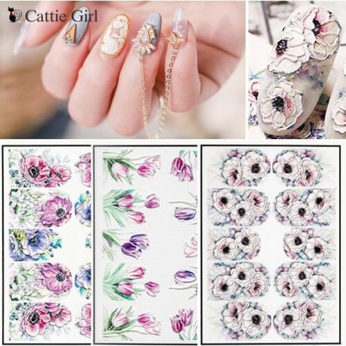 1 Sheet 3D Embossed Nails Sticker Acrylic Engraved Flowers Wrap Nails Stickers Water Decal Tattoo DIY Nails Decorations