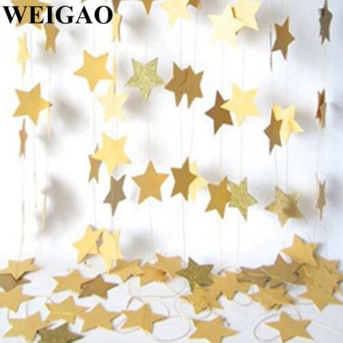 4M DIY Gold Paper Star Garlands Sparkling Star Bunting Banner for Wedding Birthday Party Holiday Decorations Baby Shower Wall Ha