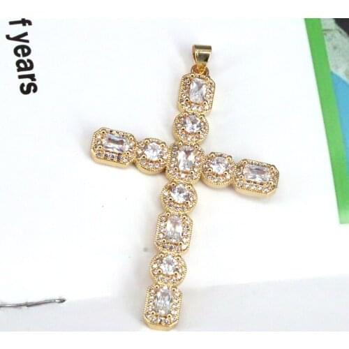 5Pcs,CZ Clear Micro Pave Cross Pendant, CZ Pave Big Cross Charm, Gold plating, Necklace Pendant