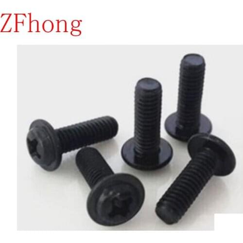 50pcs M5/M6 steel with balck round pan phillips flange washer head machine screw