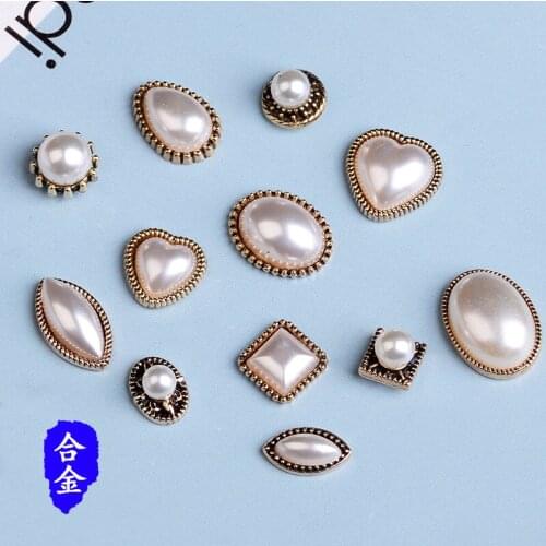 50pc Anti-Gold Color Zinc Alloy Material Imitation Pearl Heart/Square Beads Charm for Hair DIY Handmade Jewelry Making Wholesale
