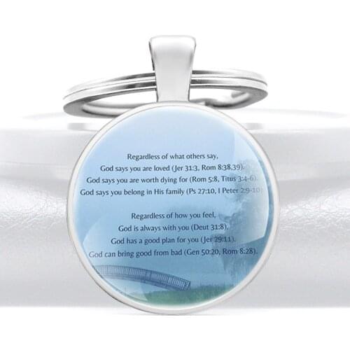 Bible Verse Quotations Glass Cabochon Key Chain Christ Men Women Key Rings