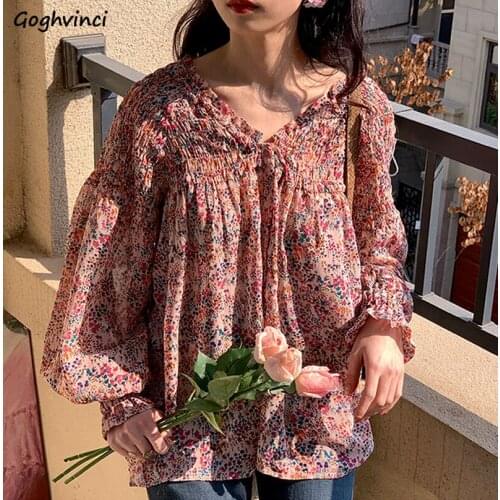 Blouses Women Print Vintage Casual Female Summer Loose Blusas Ulzzang Hipster Chic Soft Chiffon Sun-proof Basic Harajuku Romance