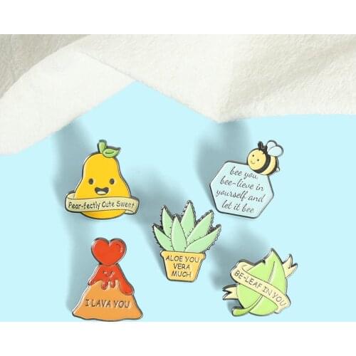 Walking Avocado Enamel Pins Badge Cute Bee Brooches For Women Backpacks Cartoon Fruit Potted Plants Lapel Pin Metal Jewelry Gift