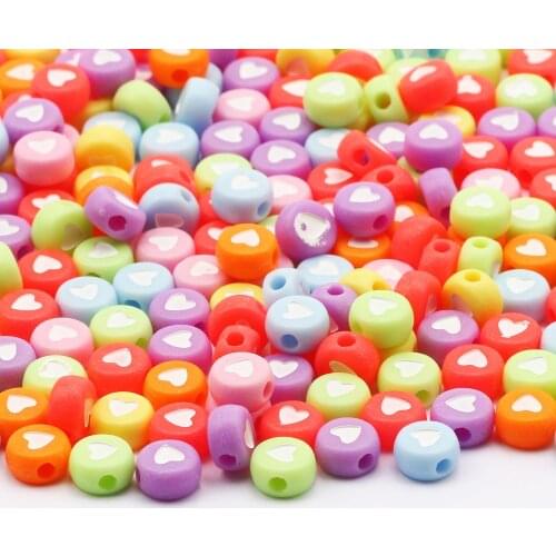 Mixed Colorful 4x7mm Round Acrylic Beads Heart Pattern Spacer Loose Beads For Jewelry Making Diy Necklace Bracelet Accessories