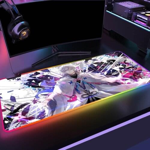 Fate Grand Order Merlin RGB LED Mouse Pad FGO Caster Computer Gaming Accessories Backlight Mousepad Gloway for PC Desk Carpet