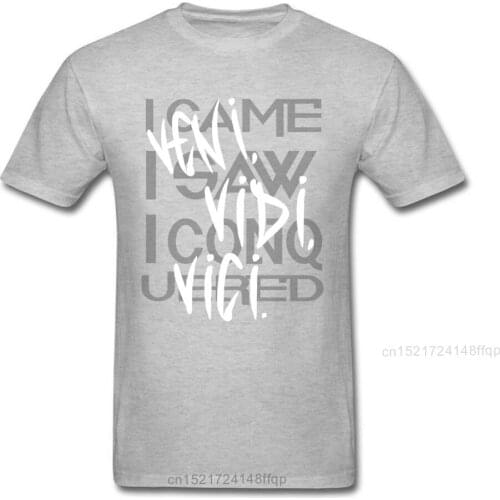 Veni Vidi Vici T Shirts for Men Grey T-shirt Napoleon Quote Tshirt Cotton O Neck Tops Tees Letter Print No Fade Clothes XXXL