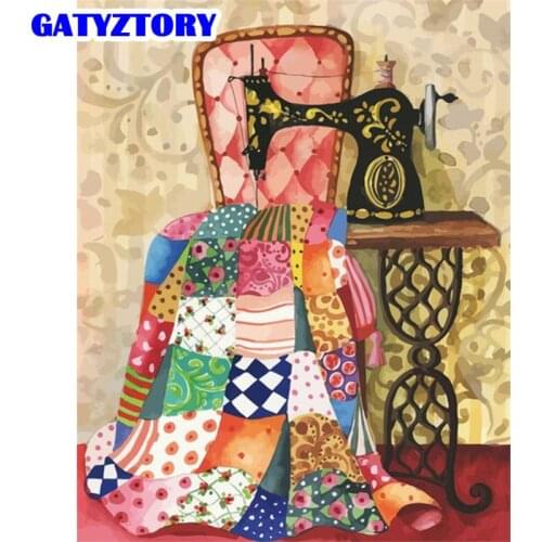 GATYZTORY Painting By Numbers Kits For Adults 40x50cm Framed Colorful Sewing Machine Landscape Paint Acrylic Oil Picture Decor