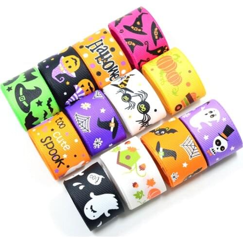 Hot Selling 5yard/lot 25mm/1in Halloween 26 Style Printed Ribbed Pattern Ribbon Handmade DIY bande de tissus coton