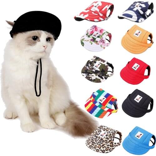 Lovely Pet Dog Cat Canvas Visor Cap Baseball Caps Sun Protective Pets Sunhat Dogs Puppy Sunshade Hat