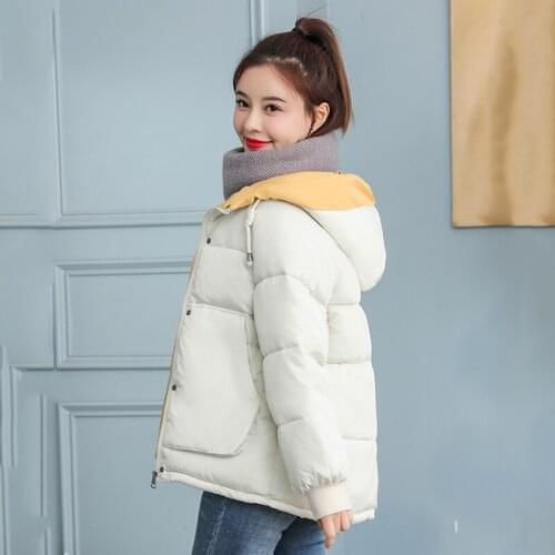 Nice Winter Solid Hooded Jackets Womens Parkas Plus Size Korean Style Stand Collar Loose Cotton Padded Thick Female Cold Coat
