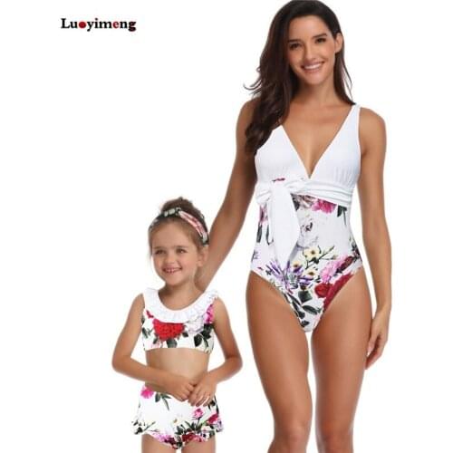 Summer Flora Swimwear Family Look Swimming Dress Mother And Daughter Clothes Baby Girl One-piece Swimsuit Matching Family Outfit