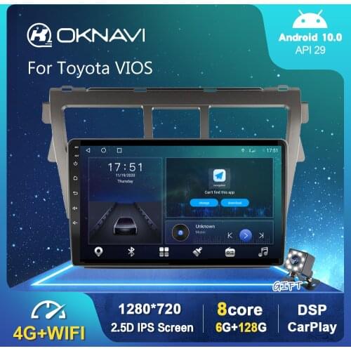 9" Newest Android 10.0 Car Radio For Toyota Vios 2008-2012 GPS Multimedia Stereo Auto Player Carplay 6G 128G DSP No 2 din DVD