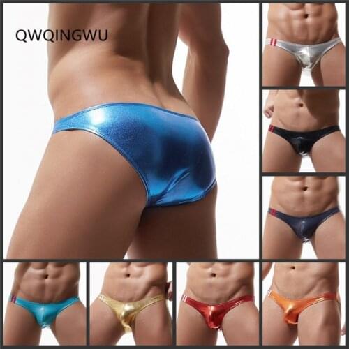 Sexy Gay Men Underwear Lingerie Wetlook Patent Leather Sissy Low Rise Bulge Pouch Bikini Briefs Mens Panties Underpants Briefs