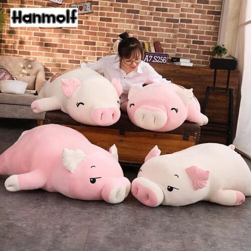 Squishy Pig Gevulde Pop Liggen Pluche Piggy Speelgoed Wit/roze Dieren Zachte Plushie Handwarmer Deken Kids Troostende Gift