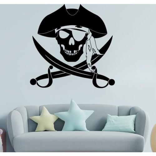 Cartoon Pirate Sword Wall Decal Boy Room Teen Pirate Solider Weapon Wall Sticker Kids Room Vinyl Home Decor