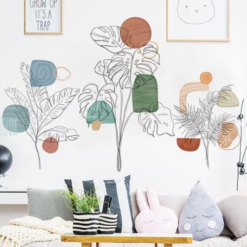 Abstract Style Line Art Plants Wall Stickers for Living Room Home Decorative Wall Decals Home Decor Removable PVC Stickers Mural