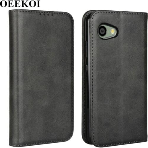 OEEKOI Calf Stripe Magnetic Snap Wallet Leather Case for Sharp Aquos R2 Compact