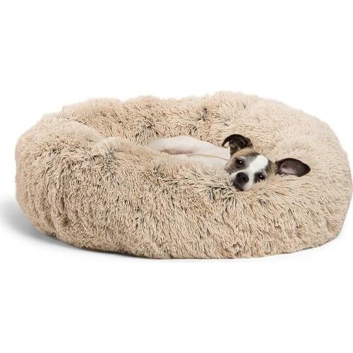 The Original Calming Donut Cat and Dog Bed in Shag Fur, Sizes and Bundle Value for pets up to 150 pounds, Machine Washable