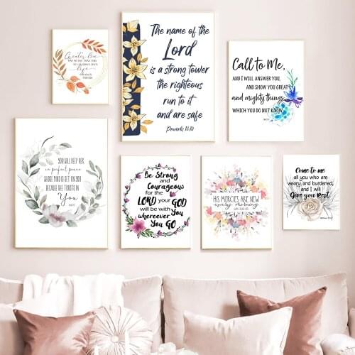 Christ Calligraphy Peace Love Be Strong Quote Poster Floral Wall Art Print Canvas Painting Picture For Living Room Home Decor