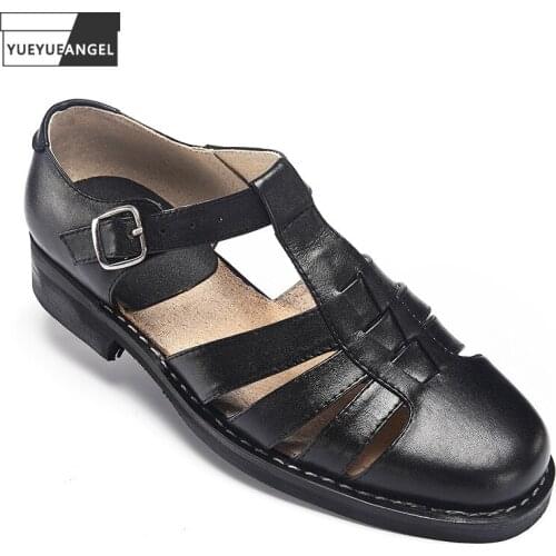 Summer Gladiator Sandals Male Hollow Out Breathable Genuine Leather Sandal Mens Business Casual Work Shoes Big Size 45 46 47 48