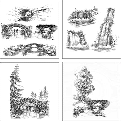 AZSG Waterfall and Bridge Hole Clear Stamps/Seal For DIY Scrapbooking Card Making Album Decorative Silicone Stamp Craft