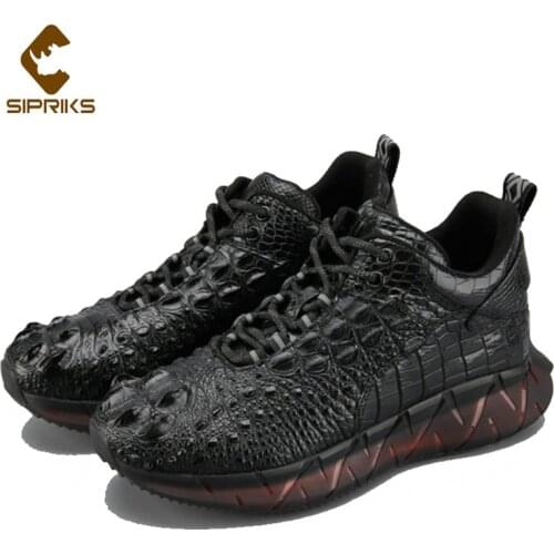 Sipriks Real Black Alligator Skin Leisure Shoes For Men Elegant Boy Sport Running Shoes Luxury Nabob Casual Leather Shoes FL1095