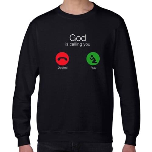 TARCHIA Mens Hoodies Autumn Winter Streetwear Skateboard God Is Calling You Oversized Printed Hip Hop Hoodies Sweatshirts