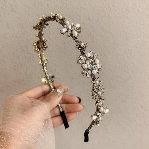 Full Pearl Water Drop Diamonds Thin Headbands Retro Beautiful Colorful Crystal Flower Elegant Party Hair Accessories Headwear