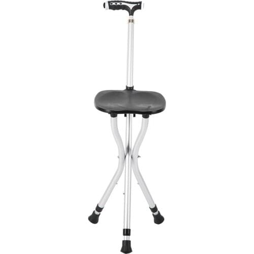 Folding Walking Stick Cane Tripod Stool Crutch Elderly Walking Cane Climbing Stick Hand Support Cane Hiking Tool with LED Light