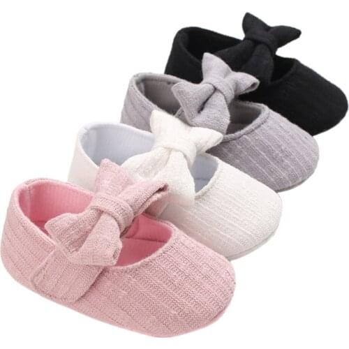 Newborn Toddler Baby Girls Shoes Solid Color Bowknot Casual Princess Hook Soft Sole Shoes