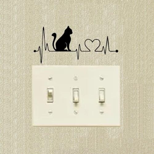 Cat With Cartoon Electrocardiogram Switch Stickers Fashion Vinyl Wall Stickers 2SS0468