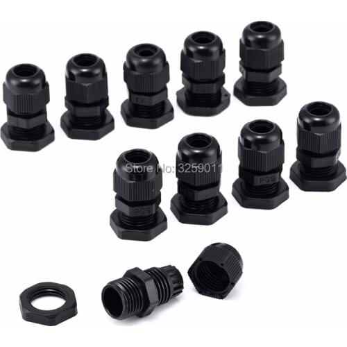 50PCS Cable Glands PG9 Black White Waterproof Adjustable Nylon Connectors Joints With Gaskets 4-8mm For Electrical Appliances