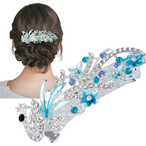 5 Colors Trendy Peacock Barrettes Crystal Flower Hairpins Headwear For Hair Women Romantic Wedding Hair Accessories