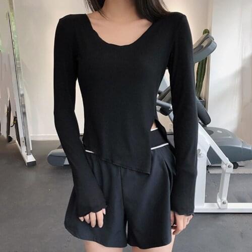 Womens Yoga T-Shirt Elastic Quick-Drying Loose Fitness Sports Top Running Training Mesh Breathable Long-Sleeved Gym Clothing