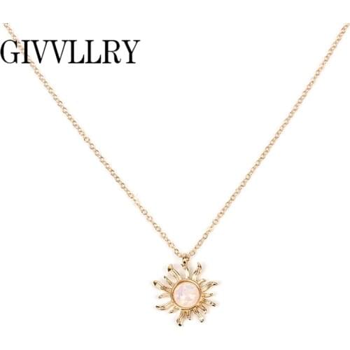 Vintage Opal Stone Pendant Necklaces for Women Minimalist Sun Flower Necklace Gift Jewelry