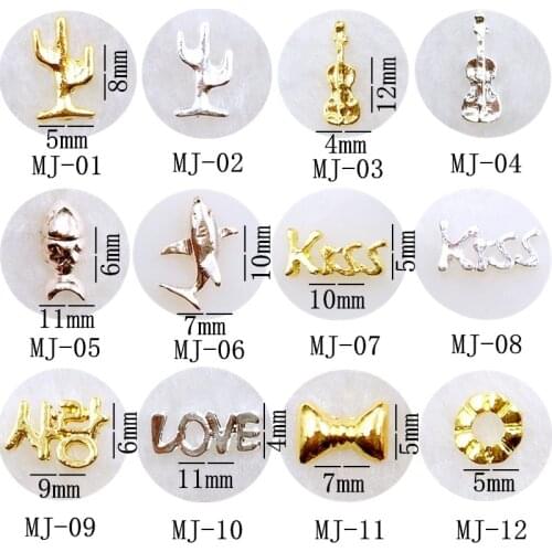 10Pcs/Lot Japan Gold Silver Candlestick Violin Fish 3D DIY Metal Alloy Nail Art Deco Nail Stickers/Charms/ Tools for Manicure