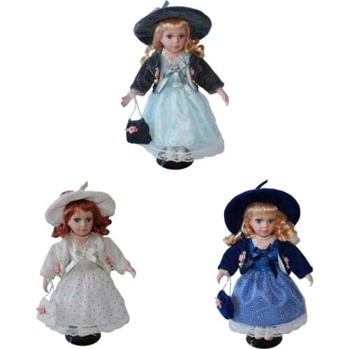 30cm Vintage Porcelain Girl Doll People Figure In Princess Clothes Suit Toy