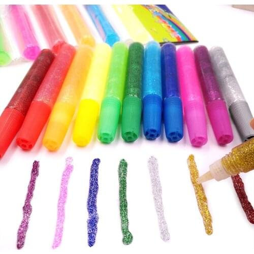 6/12pc DIY Color Drawing Glitter Powder Drawing Adhesive Rglitter Decoration Paper Flower Crafts Painting Art Liquid Glue Pen
