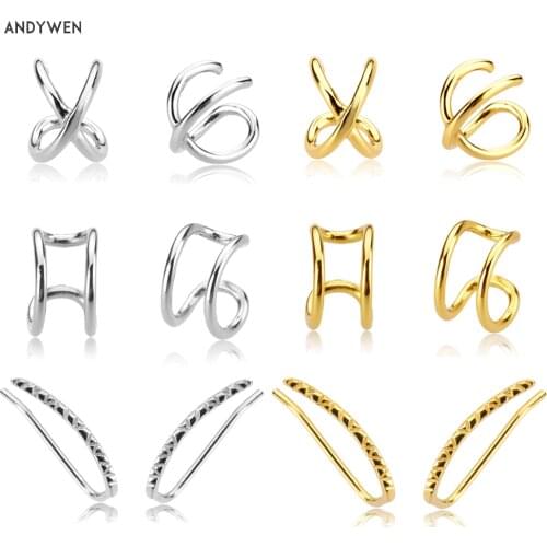 ANDYWEN 925 Sterling Silver Plain Ear Cuff Gold Helix Cuff -Double Ear Cuff Climber Women Rock Punk Slim Cuff Earring For Women