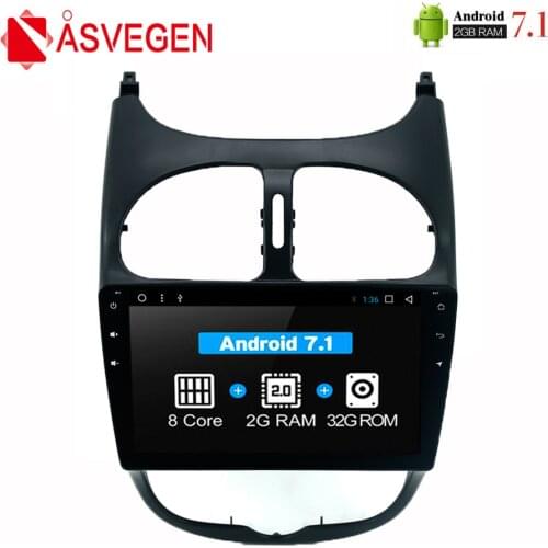 Asvegen 9'' Octa Core Android 7.1 2G+32GB Car Audio Stereo Radio For PEUGEOT 206 Multimedia DVD Player GPS Navigation Speaker