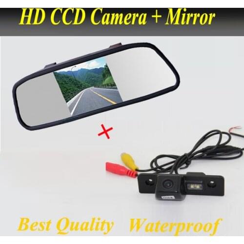 2 in 1 car parking system, CCD Car reverse rearview camera for SKODA ROOMSTER OCTAVIA TOUR FABIA + 5'' Car Mirror monitor